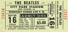 an old concert ticket for the beatles at city park stadium in new orleans, florida