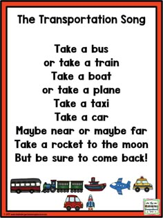 the transportation song is shown in red and white