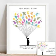 a personalized poster with a child's handprinted balloon