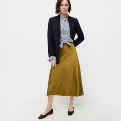 J.Crew: Pull-on Slip Skirt Fitted Maxi Skirt For Fall Workwear, Fall Workwear Lined Maxi Skirt, Fall Asymmetrical Lined Pencil Skirt, Workwear Midi Dress With Gathered Skirt, Elegant Fitted Fall Wrap Skirt, Elegant Fitted Wrap Skirt For Fall, Formal Long Pencil Skirt For Fall, Fall Long Skirt Lined Dress, Long Lined Skirt Dress For Fall