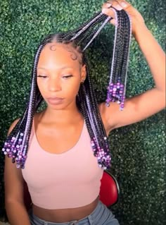 Pretty black girl purple braids purple beads Creative Knotless Braids Hairstyles, Braids Knotless, Hair Inspired, Box Braids Hairstyles For Black Women