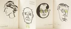 three books with faces drawn on them in front of the same bookmarked page