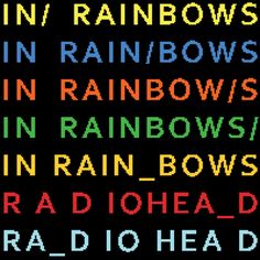 the words in rainbows are arranged on a black background