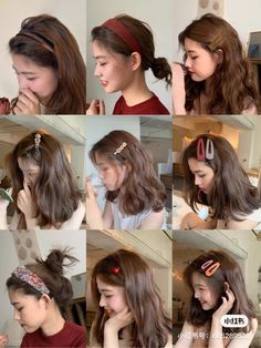 Cute Hairstyles With Pins, Small Hair Clips Hairstyles Half Up, Korean Hair Styles Girl, Barrette Clip Hairstyles, Short Hair Accessories Ideas, Peinados Korean Style, Shot Hair, Korean Hair Color, Hair Style Korea