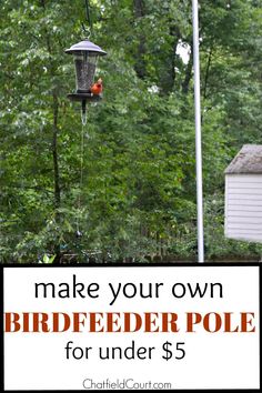 a bird feeder with the words make your own bird feeder pole for under $ 5