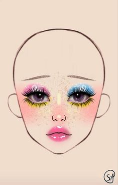 Unique Makeup Looks Black Women, Preshower Makeup, Funky Makeup Looks, Pastel Makeup Looks, Makeup Looks Drawing, Makeup Ideas Drawing, Makeup Tutorials Step By Step, Creepy Clown Makeup, Asian Makeup Tutorials