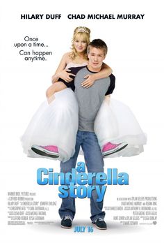 a movie poster for the film cinderella story with two people in white dresses and one man holding