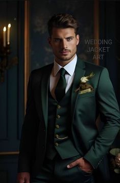 a man wearing a green suit and tie