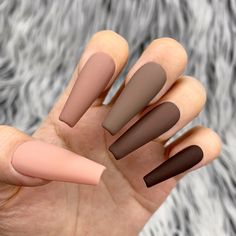 Fall Acyrilics Nails Coffin, Coffin Style Nails Fall, Long Coffin Fall Nails, Brown Matte Acrylic Nails, Fall Matte Nails Coffin, Dark Brown Matte Nails, Fall Multi Colored Nails, Thanksgiving Nails Matte, Matte Brown Acrylic Nails