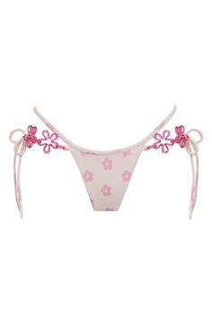 Pink daisy chains decorate the sides of this cheeky thong. Adjustable bows let you personalize the style.FOR LOVE & LEMONS FOR VICTORIA’S SECRET: An exclusive collaboration that blends dreamy confidence with thoughtful detailing, giving each piece a unique and feminine feel. How To Make A Bathing Suit, Coquette Bathing Suit, Bathing Suits Outfits, Swimsuit 2024, Swimsuit Ideas, Cute Swimwear, Swimming Outfits, Daisy Chains