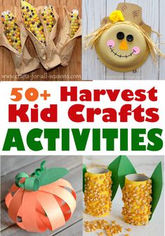 some crafts and activities for kids to do with paper pumpkins, corn on the cob