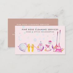 pink rose cleaning services business card