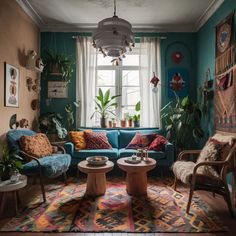 a living room filled with furniture and lots of plants