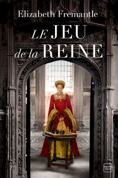 an image of a woman in red and gold sitting at a table with the words le jeu de la reine on it