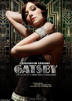 the poster for gatsby is shown with a woman in black and white dress