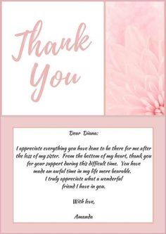 a pink and white thank card with the words'thank you'written on it