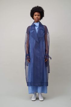 OVERSIZE ORGANZA TRENCH - NAVY Organza Trench Coat, Organza Coat, Trench Coat Fashion, Trenchcoat Style, Trench Coat Style, Cowl Neck Dress, Design Clothes, Belted Trench Coat, Fashion Design Clothes