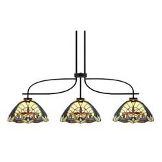 three light chandelier with stained glass shades