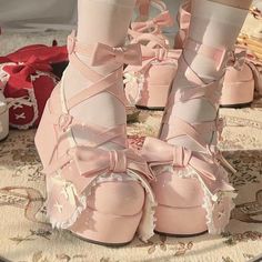 Lovely Girls Lolita Cute Bowknot Platform Shoes Sweet Rabbit Ears Monk Straps Flat Elevator Shoes Dr Shoes, Cute Shoes Heels, Kawaii Shoes, Cute Flats, Platform Mary Janes, Girly Shoes, Aesthetic Shoes, Really Cute Outfits, Pretty Shoes