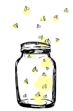 a glass jar filled with water and leaves flying around it royalty illustration on white background