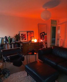 a living room filled with furniture and bookshelves