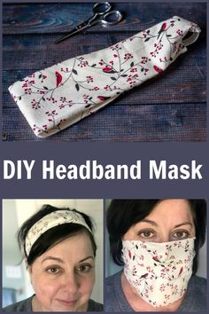 three different pictures with the words diy headband mask