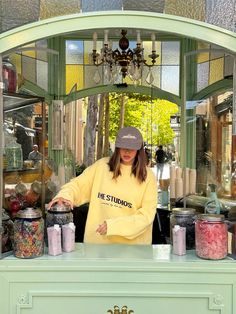 eme studios yellow sweater Clothing Studio, Cafe Shop Design, Cafe Shop, Stockholm Fashion, Yellow Sweater, Candy Shop, Outfits Fashion, Stockholm