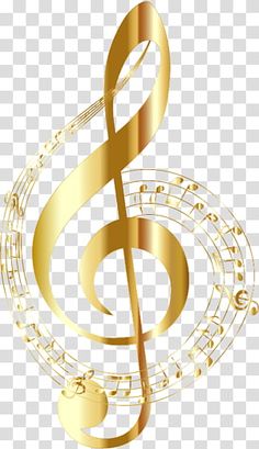 a golden treble with music notes on it, transparent background png clipart