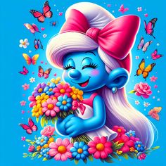 an image of a cartoon character holding flowers