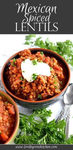 two bowls filled with mexican spiced lentils