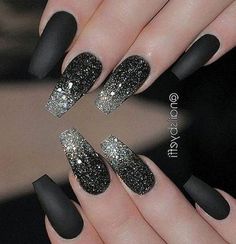 Black Nails Art, Nails Art Acrylic, Matted Nails, Prom Nail Designs, Nails Matte, Black Nail Art