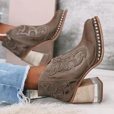 Cowboy Ankle Boots, Boots For Short Women, Zipper Heels, Navy Shoes, Thick Heel, Pointed Toe Heels, Martin Boots, Leather Shoes Woman, Thick Heels