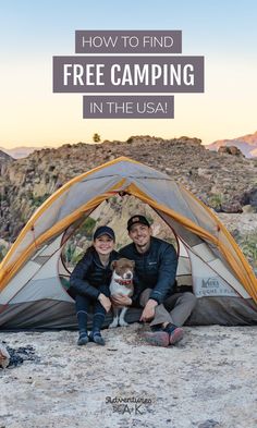 two people sitting in front of a tent with the text how to find free camping in the usa