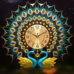 a clock with two peacocks on it