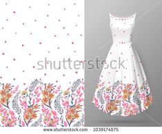 a dress with flowers and stars on the back, front and side views stock photo