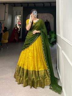 dm for my whatsapp no.9979568064 Kanjivaram Lehenga, Kanjivaram Blouse, Indian Festive Wear, Silk Half Saree, Zip Stitching, Sari Lehenga, Bridesmaid Lehenga, Silk Lehenga Choli, Long Tunic Dress