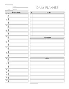 the daily planner is shown in this printable version, with lines on each side