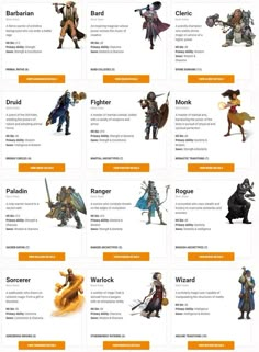 an info sheet with different types of characters