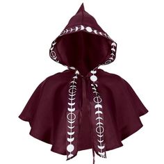 90% polyester, other ingredients Imported Drawstring closure Hand Wash Size chart: Size:One Size Waist:One Size Color: Red.  Gender: male.  Age Group: adult. Short Cloak, Hood Shawl, Cowl Hood, Cape Costume, Witch Moon, Hooded Cape, Hooded Cloak, Stage Costume, Mens Cardigan