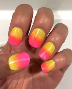 I did my own acrylic nails with white powder so I didn’t need a white nail polish base coat.  Just pink and yellow ombré with makeup sponge! Acrylic Nails With White, Pink Orange Yellow Ombre Nails, Nails With White, Yellow Ombre, White Nail Polish, White Powder, White Nail, Makeup Sponge