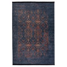 an antique rug with dark blue and red colors on the bottom, in front of a white background