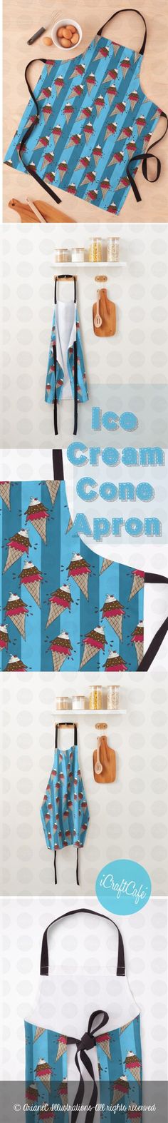 Ice Cream Cone Pattern Blue Apron Doodle Ice Cream, Cone Pattern, Ice Cream Parlor, An Ice Cream, Ice Cream Cone, Blue Background