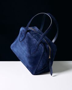 MATCHES | @khaite_ny’s Maeve bag, reimagined in navy suede, is setting the tone for us this season 💙 Tap to shop. | Instagram Navy Bags With Leather Handles For Shopping, Navy Shopping Bags With Leather Handles, Navy Shopping Bag With Handles, Navy Tote Bag With Detachable Handle, Luxury Navy Tote Shoulder Bag, Designer Shoulder Bags, Luxury Design, Summer Fun