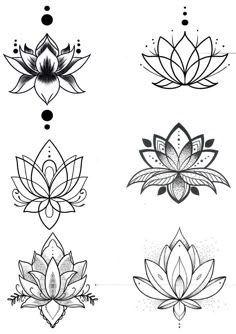 four different lotus tattoos on white paper