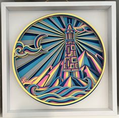 an art piece with a lighthouse in the middle