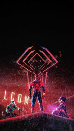 an image of some sci - fi characters in front of a neon sign that reads icon