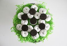 an arrangement of cookies and marshmallows arranged in the shape of a circle