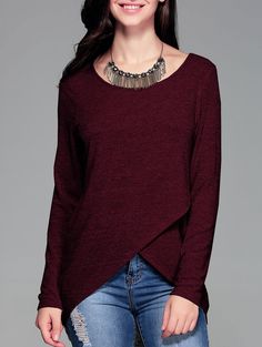 Ribbed Front Slit Tee - WINE RED XL Latest Tops For Women, Plain T Shirts, Clothing Sites, Latest T Shirt, Sammy Dress, Women's Casual Style, Fashion Dresses Casual, Plain Tshirt