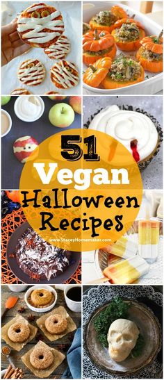 a collage of pictures showing different types of vegan halloween treats and desserts