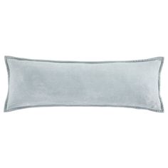 a light blue velvet pillow on a white background with the word's name written in it